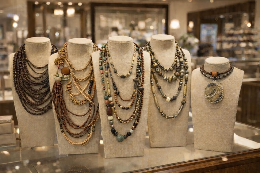 LARGE LOT ARRAY WOOD BONE STONE BEADED NECKLACES (1 of 12)