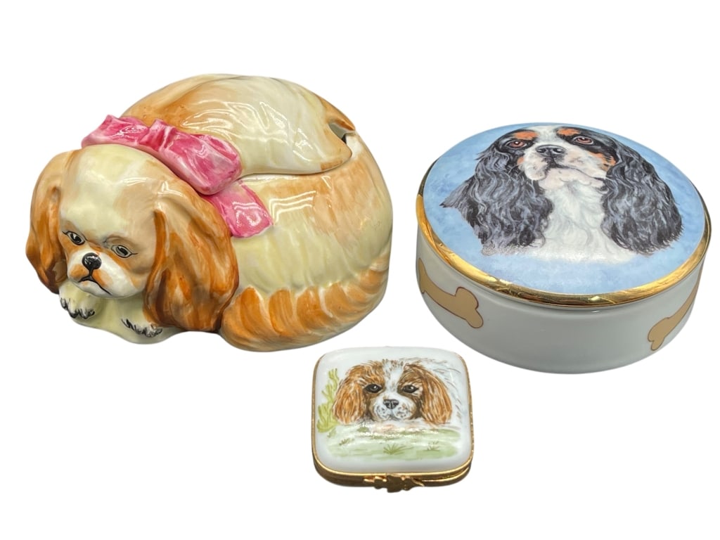 LOT OF 3 KING SPANIEL DOGS THEME TRINKET BOXES 3" (1 of 10)