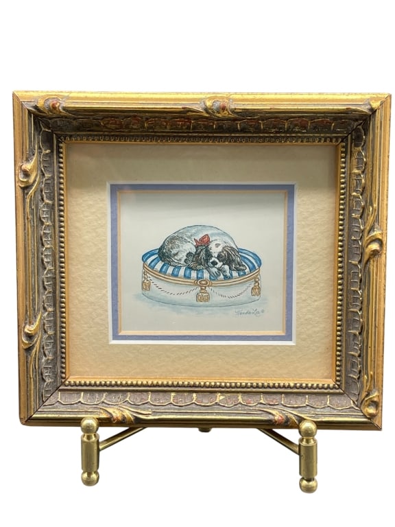 WANDA LEE VICTORIANA DESIGNS FRAMED DOG ART PRINT": For ALTERNATE shipping quote or LOCAL PICK-UP DETAILS, please visit dejavuauctionshipping.com WANDA LEE VICTORIANA DESIGNS FRAMED DOG ART PRINT 5" Charming framed Victorian-style dog artwork titled fr