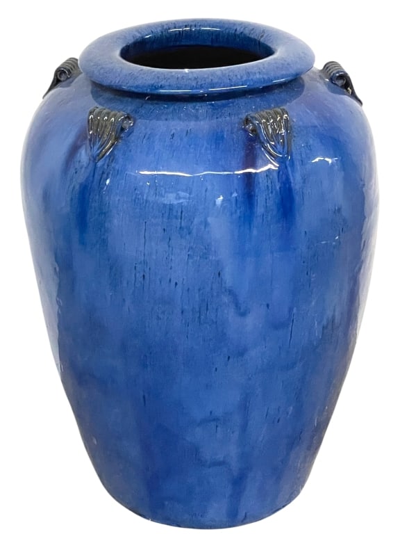 LARGE COBALT BLUE GLAZED CERAMIC FLOOR VASE 24" (1 of 1)