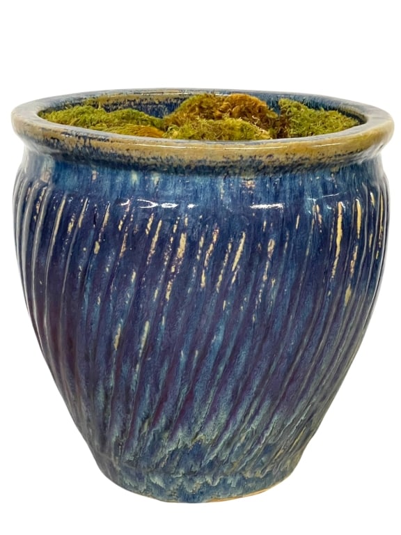 LARGE BLUE DRIP-GLAZED CERAMIC PLANTER 19" (1 of 6)