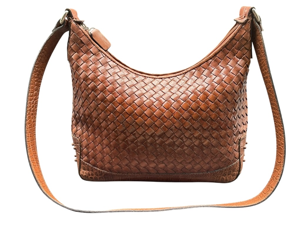 CEM BROWN WOVEN LEATHER SHOULDER BAG 11" W (1 of 7)