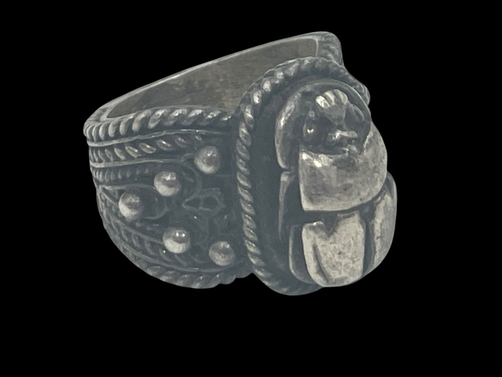 LARGE STERLING SILVER BEETLE SCARAB FOCUS RING 6.5 (1 of 11)