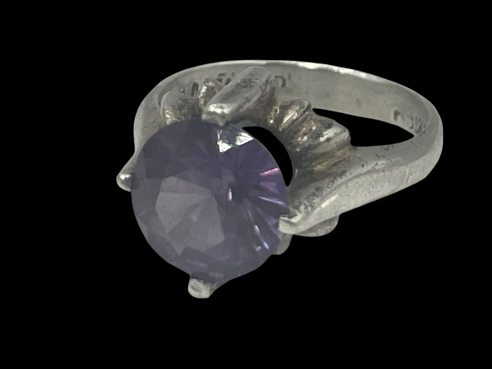 VTG SETTING STERLING AMETHYST SOLITAIRE RING SZ 7 (1 of 8)
