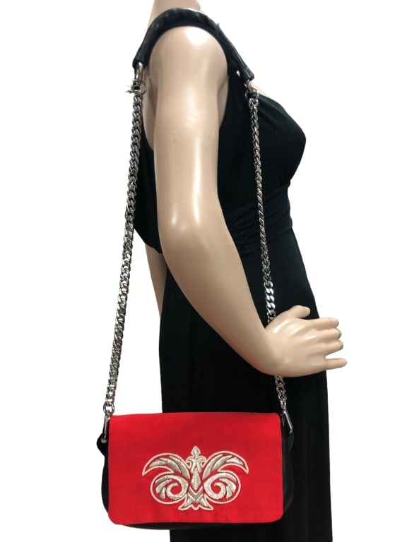NWT MASHA KEJA PARIS RED "AVABABY" SHOULDER BAG: - NWT MASHA KEJA PARIS RED "AVABABY" SHOULDER BAG -REMOVABLE STRAP - MADE IN FRANCE | COMES WITH TAGS AND DUSTBAG - ATTACHABLE STRAP FOR PURSE LOOK - CALF/LAMBSKIN | SILVER CANNETILLE EMBROIDERY - GF