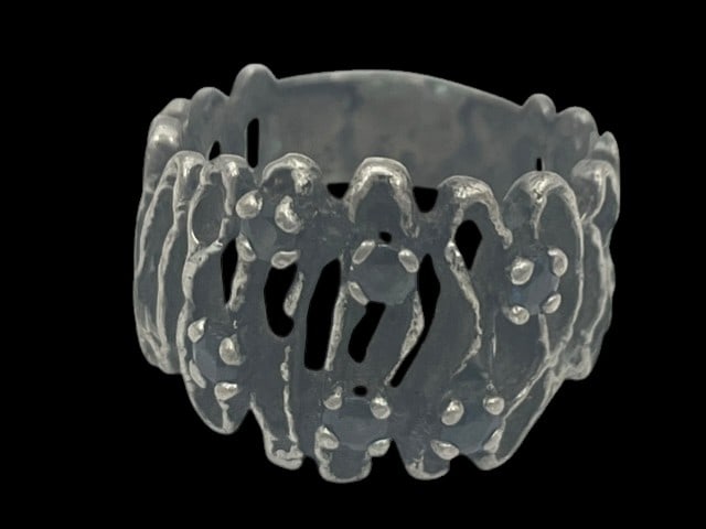 RIPPLED STERLING SILVER ONYX CRYSTALS RING 7.5 (1 of 10)