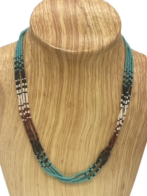 NATIVE AMERICAN BEAD STRAND NECKLACE W/STERLING 2G (1 of 7)