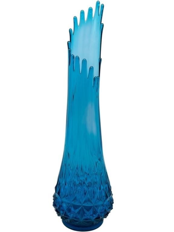 VTG BLUE ART GLASS VASE ANGLED DRIPPING TOP 23": *For ALTERNATIVE SHIPPING QUOTES or local PICKUP details, please visit www.dejavuauctionshipping.com* GORGEOUS BLUE SAPPHIRE ART VASE Massive 23" tall Dripping formed art glass angled edge at the top