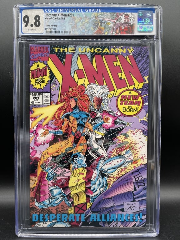 UNCANNY X-MEN #281 CGC 9.8 2ND PRINTING (1991): For ALTERNATE shipping quote or LOCAL PICK-UP DETAILS, please visit dejavuauctionshipping.comUNCANNY X-MEN #281 CGC 9.8 WHITE PAGES 2ND PRINTING (1991) WRAPAROUND JIM LEE COVERHighly collectible CGC