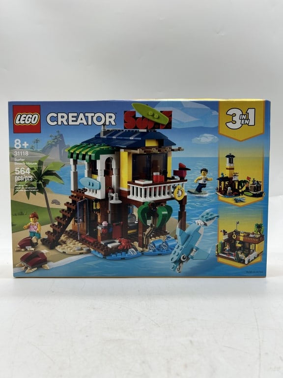 LEGO CREATOR SURFER BEACH SET 3-IN-1 BUILDING KIT: For ALTERNATE shipping quote or LOCAL PICK-UP DETAILS, please visit dejavuauctionshipping.comLEGO CREATOR SURFER BEACH HOUSE SET 31118 3-IN-1 BEACH HOUSE BUILDING KIT WITH MINI FIGURESFun and