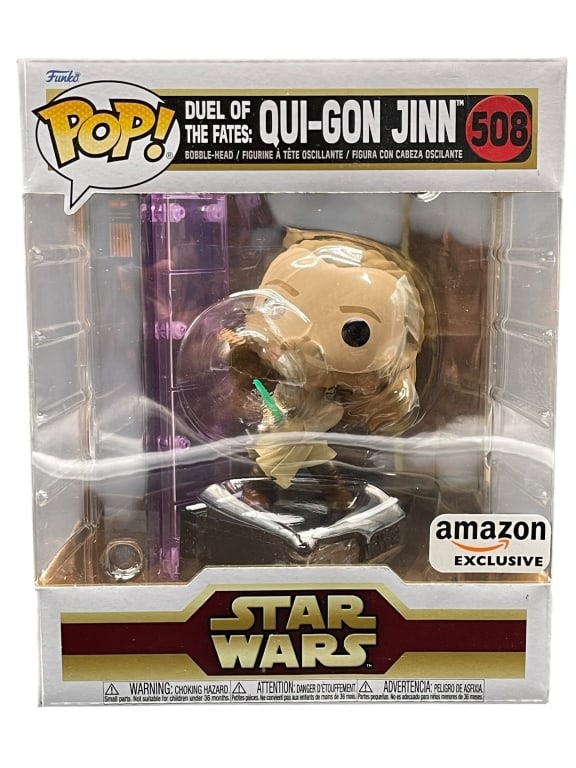 FUNKO POP QUI-GON JINN #508: For ALTERNATE shipping quote or LOCAL PICK-UP DETAILS, please visit dejavuauctionshipping.com FUNKO POP STAR WARS QUI-GON JINN #508 DUEL OF THE FATES AMAZON EXCLUSIVE BOBBLE-HEAD Official **Funko Pop!