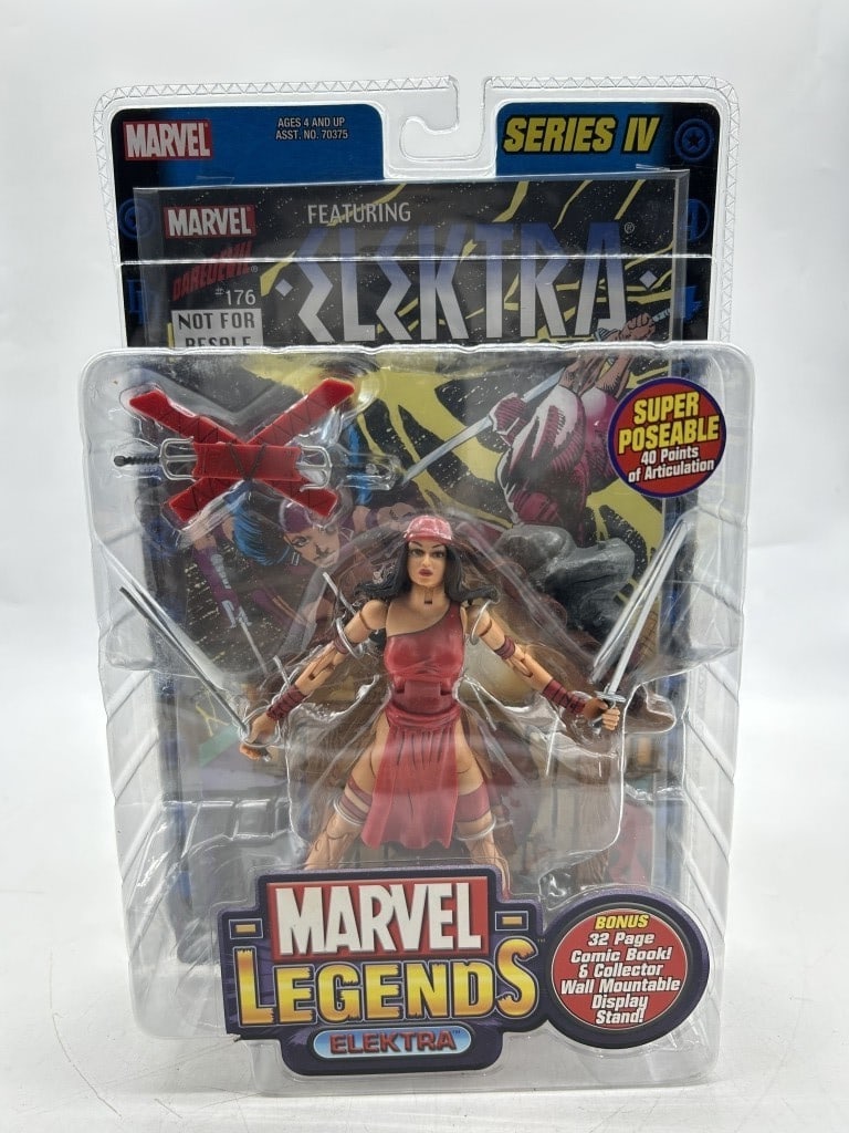 MARVEL LEGENDS ELEKTRA ACTION FIGURE & COMIC SET: For ALTERNATE shipping quote or LOCAL PICK-UP DETAILS, please visit dejavuauctionshipping.com TOY BIZ MARVEL LEGENDS ELEKTRA SERIES IV SUPER POSEABLE ACTION FIGURE Highly collectible Marvel Legends El