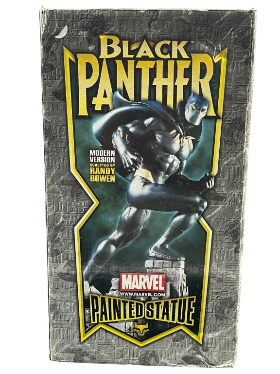 MARVEL BLACK PANTHER RANDY BOWEN PAINTED STATUE: For ALTERNATE shipping quote or LOCAL PICK-UP DETAILS, please visit dejavuauctionshipping.comMARVEL BLACK PANTHER MODERN VERSION RANDY BOWEN PAINTED COLLECTOR STATUEHighly collectible Marvel Black