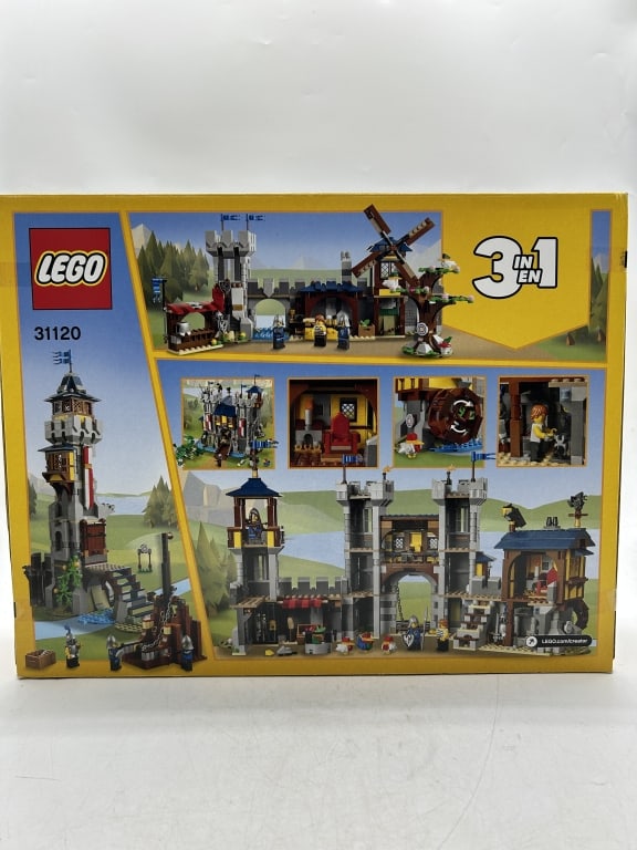 LEGO CREATOR 3-IN-1 MEDIEVAL CASTLE SET 31120: For ALTERNATE shipping quote or LOCAL PICK-UP DETAILS, please visit dejavuauctionshipping.com LEGO CREATOR 3-IN-1 MEDIEVAL CASTLE BUILDING SET 31120 – 1426 PIECES Impressive LEGO Creator 3-in-1 Medi