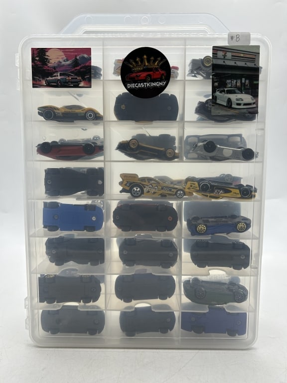 HOT WHEELS DIECAST CAR LOT IN 48 SLOT DISPLAY #8: For ALTERNATE shipping quote or LOCAL PICK-UP DETAILS, please visit dejavuauctionshipping.com HOT WHEELS DIECAST CAR COLLECTION WITH CLEAR 48 CAR DISPLAY CASE #8 Mixed Hot Wheels diecast car collectio