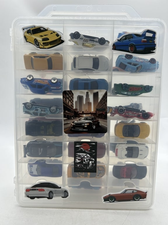 HOT WHEELS DIECAST CAR LOT IN 48 SLOT DISPLAY #1: For ALTERNATE shipping quote or LOCAL PICK-UP DETAILS, please visit dejavuauctionshipping.com HOT WHEELS DIECAST CAR COLLECTION WITH CLEAR 48 CAR DISPLAY CASE #1 Mixed collection of Hot Wheels and die
