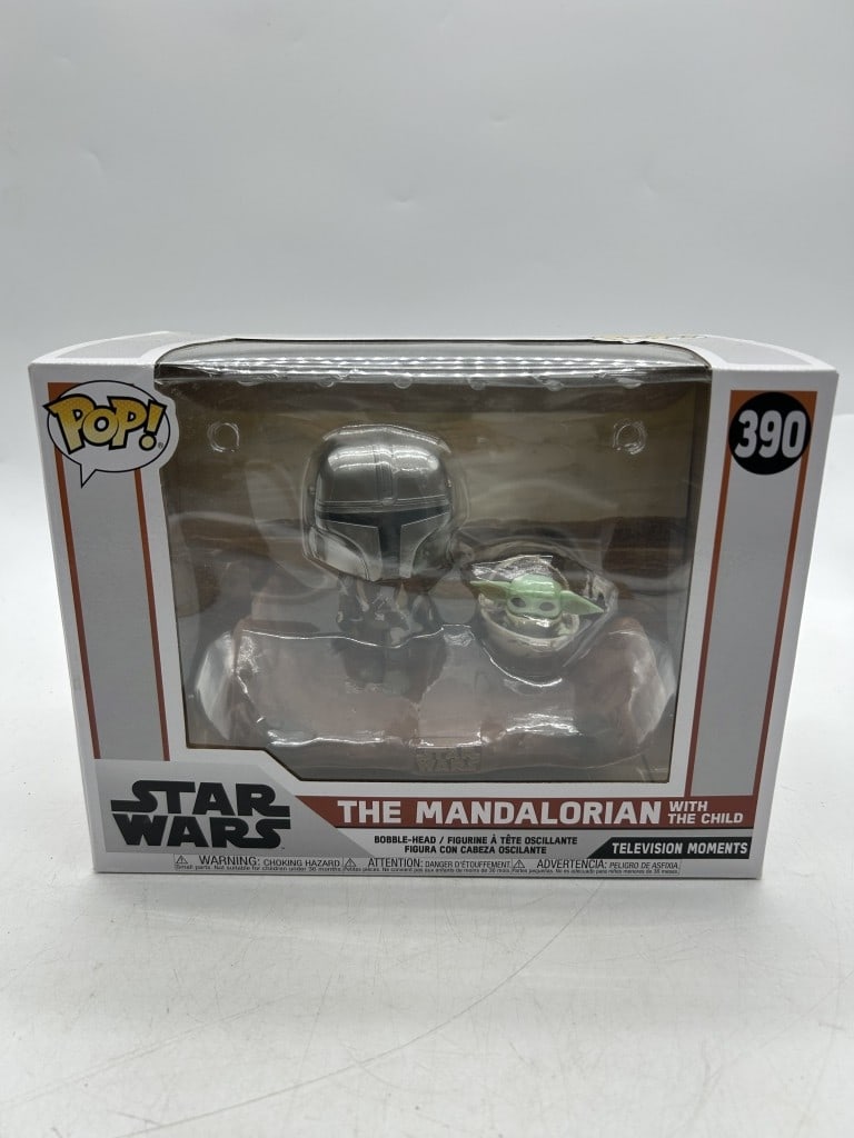 FUNKO POP STAR WARS THE MANDALORIAN FIGURE #390: For ALTERNATE shipping quote or LOCAL PICK-UP DETAILS, please visit dejavuauctionshipping.com FUNKO POP STAR WARS THE MANDALORIAN WITH THE CHILD #390 TELEVISION MOMENTS FIGURE Collectible Funko Pop! S