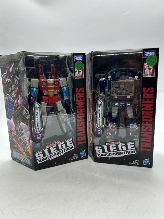2 TRANSFORMERS STARSCREAM & SOUNDWAVE BOX SET: For ALTERNATE shipping quote or LOCAL PICK-UP DETAILS, please visit dejavuauctionshipping.com TRANSFORMERS WAR FOR CYBERTRON SIEGE STARSCREAM & SOUNDWAVE FIGURES IN BOX Pair of collectible Hasbro Tran