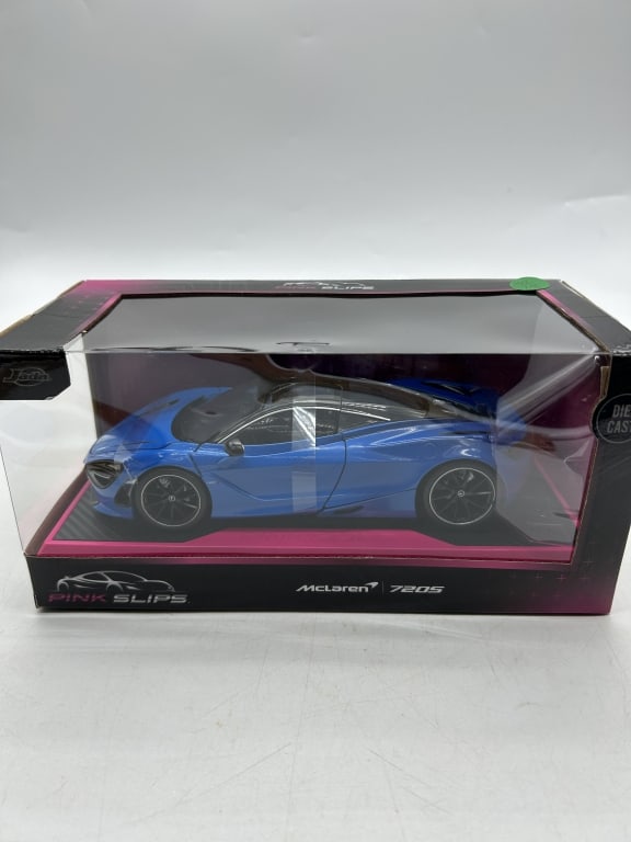 JADA PINK SLIPS MCLAREN 720S DIECAST MODEL CAR: For ALTERNATE shipping quote or LOCAL PICK-UP DETAILS, please visit dejavuauctionshipping.com JADA PINK SLIPS MCLAREN 720S DIECAST MODEL CAR Highly detailed Jada Pink Slips McLaren 720S diecast model