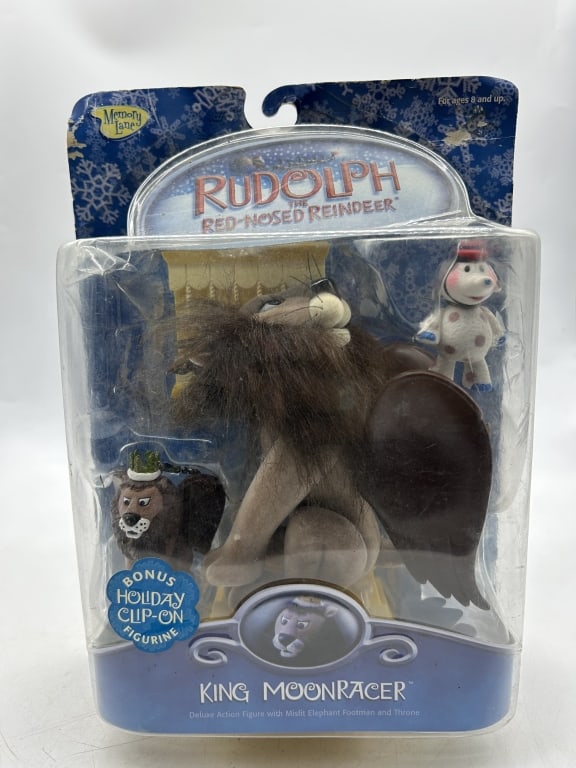 RUDOLPH THE REINDEER KING MOONRACER DELUXE FIGURE: For ALTERNATE shipping quote or LOCAL PICK-UP DETAILS, please visit dejavuauctionshipping.comMEMORY LANE RUDOLPH THE RED-NOSED REINDEER KING MOONRACER DELUXE FIGURE WITH MISFIT ELEPHANT FOOTMAN AND