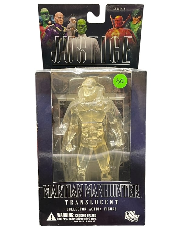 DC DIRECT MARTIAN MANHUNTER ACTION FIGURE IN BOX: For ALTERNATE shipping quote or LOCAL PICK-UP DETAILS, please visit dejavuauctionshipping.com DC DIRECT JUSTICE LEAGUE SERIES 5 MARTIAN MANHUNTER TRANSLUCENT COLLECTOR ACTION FIGURE Rare DC Direct col