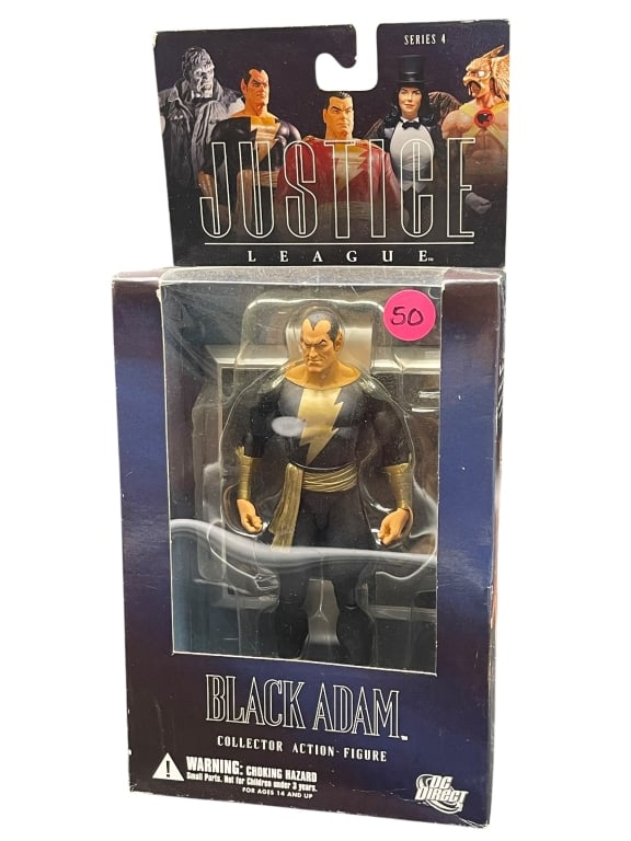 DC DIRECT BLACK ADAM COLLECTOR ACTION FIGURE WBOX: For ALTERNATE shipping quote or LOCAL PICK-UP DETAILS, please visit dejavuauctionshipping.com DC DIRECT JUSTICE LEAGUE SERIES 4 BLACK ADAM COLLECTOR ACTION FIGURE Highly detailed DC Direct collectible