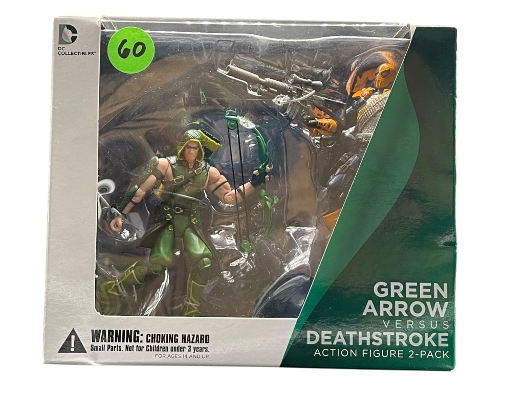 DC GREEN ARROW VS DEATHSTROKE ACTION FIGURE 2 PACK: For ALTERNATE shipping quote or LOCAL PICK-UP DETAILS, please visit dejavuauctionshipping.com DC COLLECTIBLES GREEN ARROW VERSUS DEATHSTROKE ACTION FIGURE TWO PACK Highly detailed DC Collectibles acti