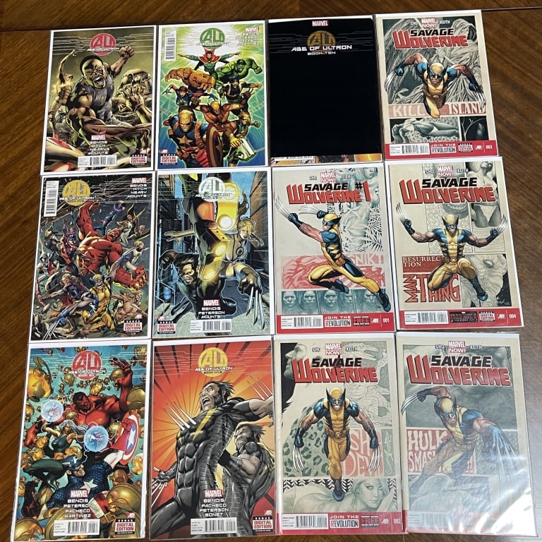 MARVEL COMIC BOOK LOT OF 12 AGE OF ULTRON WOLVERE: For ALTERNATE shipping quote or LOCAL PICK-UP DETAILS, please visit dejavuauctionshipping.com MIXED MARVEL COMIC BOOK LOT OF 12 AGE OF ULTRON WOLVERINE Group of twelve Marvel comic books featuring tit