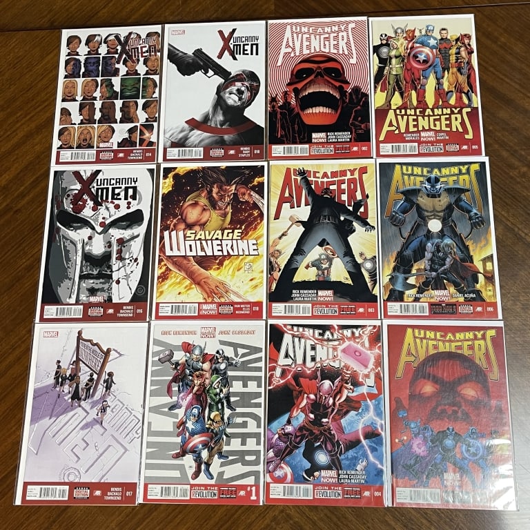COMIC LOT OF 12 UNCANNY AVENGERS X-MEN WOLVERINE: For ALTERNATE shipping quote or LOCAL PICK-UP DETAILS, please visit dejavuauctionshipping.com MARVEL COMIC LOT OF 12 UNCANNY AVENGERS X-MEN WOLVERINE Collection of twelve Marvel Comics issues featurin