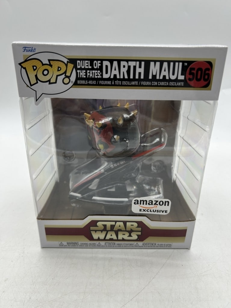 FUNKO POP STAR WARS DARTH MAUL BOBBLE-HEAD #506: For ALTERNATE shipping quote or LOCAL PICK-UP DETAILS, please visit dejavuauctionshipping.com FUNKO POP STAR WARS DARTH MAUL DUEL OF THE FATES #506 AMAZON EXCLUSIVE BOBBLE-HEAD Collectible Funko Pop!