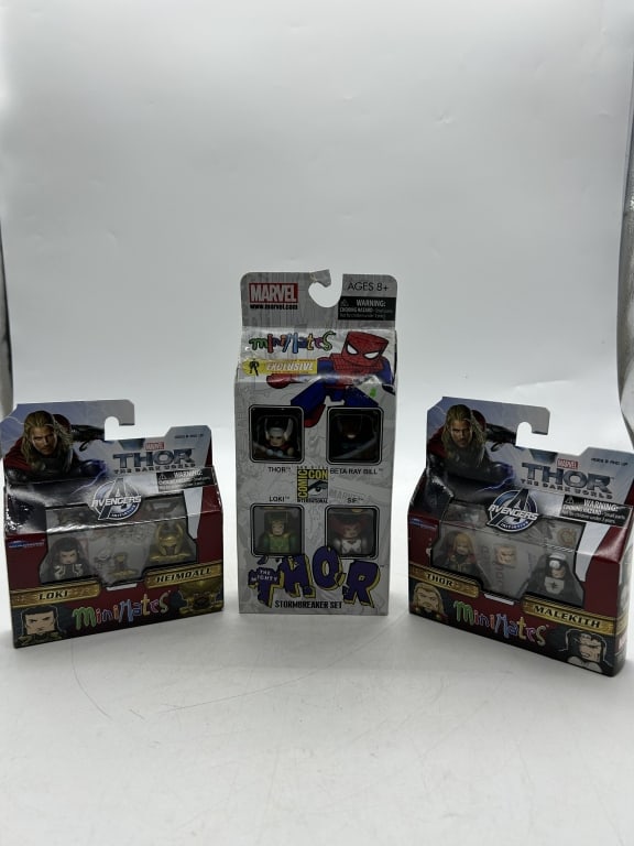 3 MARVEL MINIMATES THOR DARK WORLD FIGURE SET LOT: For ALTERNATE shipping quote or LOCAL PICK-UP DETAILS, please visit dejavuauctionshipping.com 3 BOX MARVEL MINIMATES THOR THE DARK WORLD MINI FIGURE LOT LOKI MALEKITH HEIMDALL Collection of Marvel Min