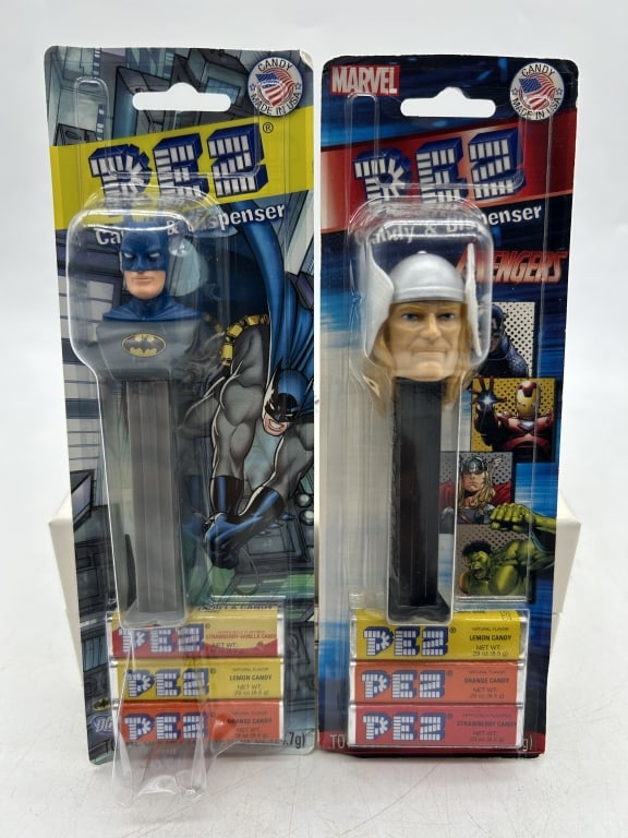 VTG BATMAN THOR MARVEL AVENGERS PEZ DISPENSER LOT: For ALTERNATE shipping quote or LOCAL PICK-UP DETAILS, please visit dejavuauctionshipping.com PEZ BATMAN DC COMICS AND MARVEL THOR AVENGERS CANDY DISPENSER SET Fun collectible PEZ candy dispenser lot