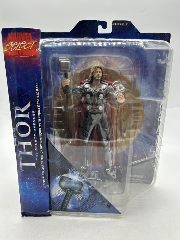 THOR THE MIGHTY AVENGER MARVEL SELECT FIGURE: For ALTERNATE shipping quote or LOCAL PICK-UP DETAILS, please visit dejavuauctionshipping.com MARVEL SELECT THOR THE MIGHTY AVENGER MOVIE ACTION FIGURE WITH MJOLNIR Official Diamond Select Toys Marvel