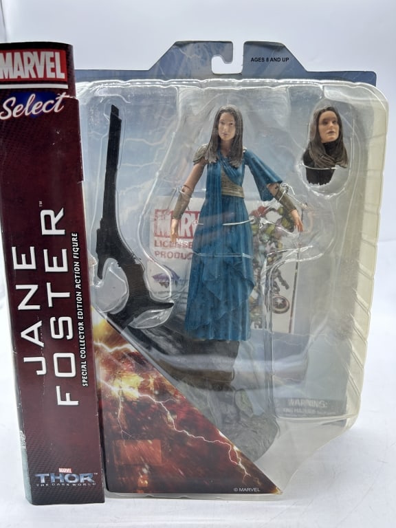 MARVEL SELECT JANE FOSTER THOR ACTION FIGURE: For ALTERNATE shipping quote or LOCAL PICK-UP DETAILS, please visit dejavuauctionshipping.com MARVEL SELECT JANE FOSTER THOR THE DARK WORLD MOVIE ACTION FIGURE WITH ALTERNATE HEAD Collectible action f
