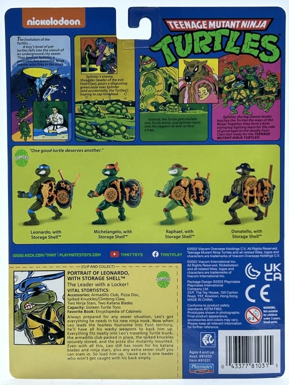 TEENAGE MUTANT NINJA TURTLES LEONARDO WITH STORAGE SHELL PLAYMATES ACTION FIGURE CARD - 3