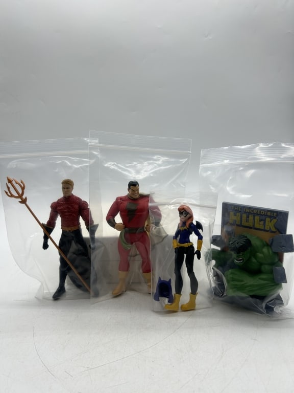 MIXED MARVEL & DC COMICS SUPERHERO TOY LOT: For ALTERNATE shipping quote or LOCAL PICK-UP DETAILS, please visit dejavuauctionshipping.com MIXED MARVEL AND DC COMICS SUPERHERO ACTION FIGURE LOT INCLUDING AQUAMAN SHAZAM BATGIRL AND HULK Assorted