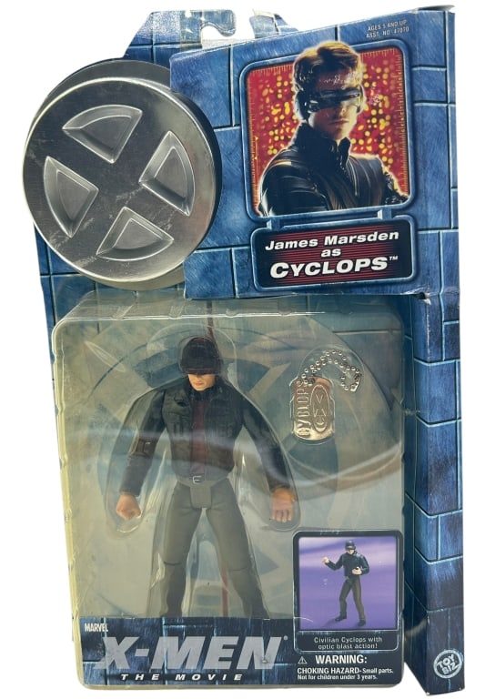 X -MEN CYCLOPS JAMES MARSDEN ACTION FIGURE: For ALTERNATE shipping quote or LOCAL PICK-UP DETAILS, please visit dejavuauctionshipping.com X-MEN THE MOVIE CYCLOPS JAMES MARSDEN ACTION FIGURE WITH DOG TAG TOY BIZ Original Marvel X-Men: The Movie 