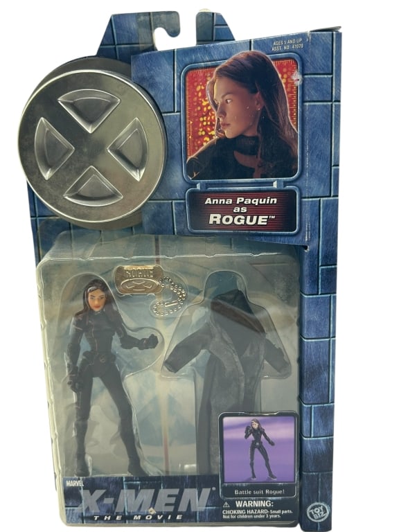 MARVEL X-MEN ANNA PAQUIN ROGUE ACTION FIGURE: For ALTERNATE shipping quote or LOCAL PICK-UP DETAILS, please visit dejavuauctionshipping.com MARVEL X-MEN THE MOVIE ROGUE ACTION FIGURE ANNA PAQUIN TOY BIZ 2000 WITH DOG TAG ACCESSORY Vintage Marvel