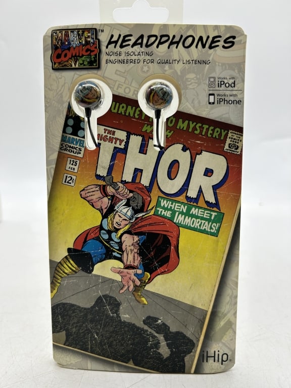 MARVEL THOR iHIP NOISE ISOLATING IN-EAR HEADPHONES: For ALTERNATE shipping quote or LOCAL PICK-UP DETAILS, please visit dejavuauctionshipping.com MARVEL COMICS THOR VINTAGE COMIC COVER STYLE NOISE ISOLATING IN-EAR HEADPHONES Fun collectible Marvel Comi