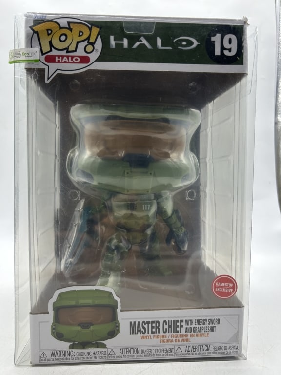 FUNKO POP HALO MASTER CHIEF #19 VINYL COLLECTIBLE: For ALTERNATE shipping quote or LOCAL PICK-UP DETAILS, please visit dejavuauctionshipping.com FUNKO POP! HALO MASTER CHIEF #19 GAMESTOP EXCLUSIVE VINYL COLLECTIBLE FIGURE Collectible Funko Pop! Games