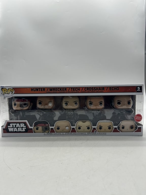 FUNKO POP STAR WARS BAD BATCH 5-PACK FIGURE SET: For ALTERNATE shipping quote or LOCAL PICK-UP DETAILS, please visit dejavuauctionshipping.com FUNKO POP STAR WARS THE BAD BATCH HUNTER WRECKER TECH CROSSHAIR ECHO GAMESTOP EXCLUSIVE 5-PACK Official Fu