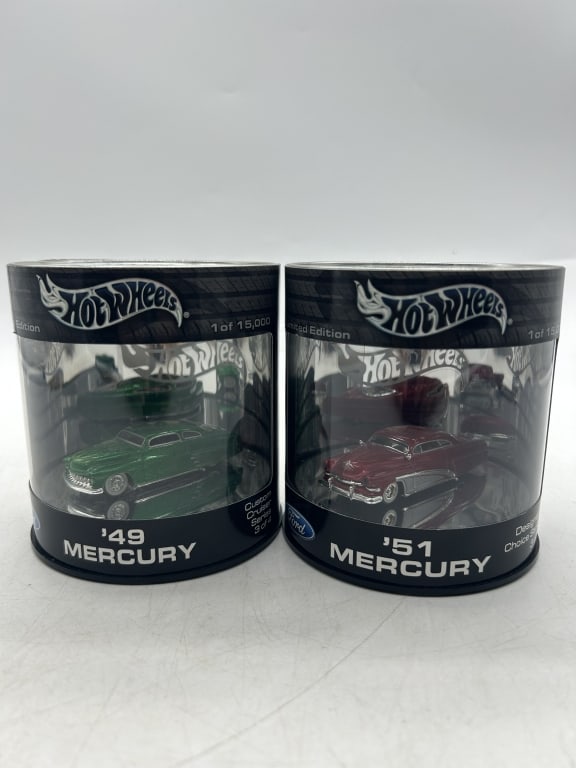 2 HOT WHEELS LIMITED EDITION DIECAST CLASSIC CARS: For ALTERNATE shipping quote or LOCAL PICK-UP DETAILS, please visit dejavuauctionshipping.com HOT WHEELS LIMITED EDITION ‘49 MERCURY & ‘51 MERCURY DIECAST CUSTOM LEAD SLED CLASSIC CAR COLLECTIBLES