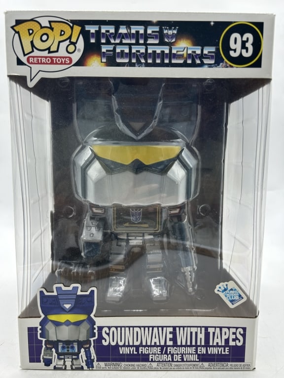 FUNKO POP LARGE RETRO VINYL TRANSFORMERS FIGURE: For ALTERNATE shipping quote or LOCAL PICK-UP DETAILS, please visit dejavuauctionshipping.com FUNKO POP RETRO TOYS TRANSFORMERS SOUNDWAVE WITH TAPES #93 VINYL FIGURE FUNKO INSIDER CLUB EXCLUSIVE DECEP