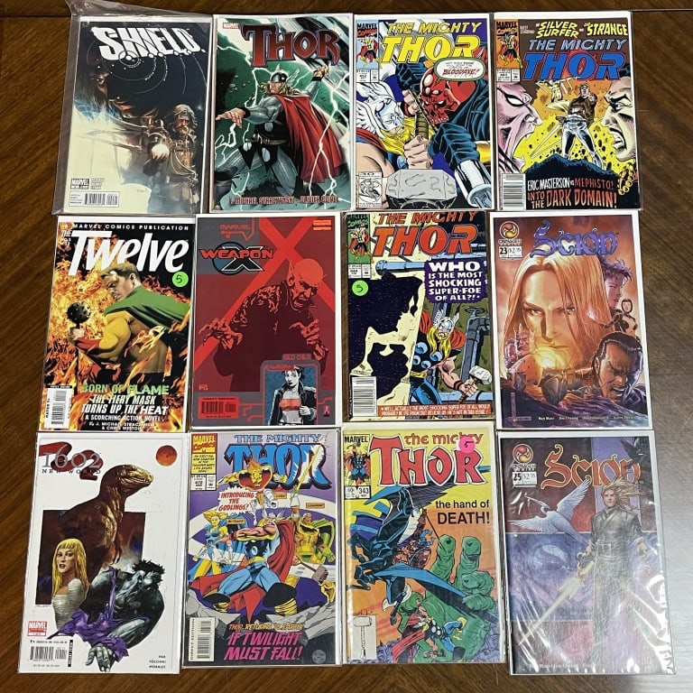 LOT OF 12 MARVEL COMIC BOOKS THOR SHIELD SCION (1 of 2)