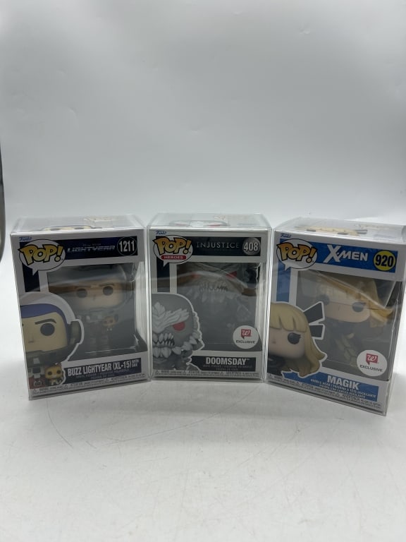 3 FUNKO POP VINYL FIGURE COLLECTOR LOT DC DISNEY: For ALTERNATE shipping quote or LOCAL PICK-UP DETAILS, please visit dejavuauctionshipping.com FUNKO POP VINYL FIGURE COLLECTOR LOT WALGREENS EXCLUSIVE DOOMSDAY DC INJUSTICE 408 MAGIK X-MEN 920 WALGREE