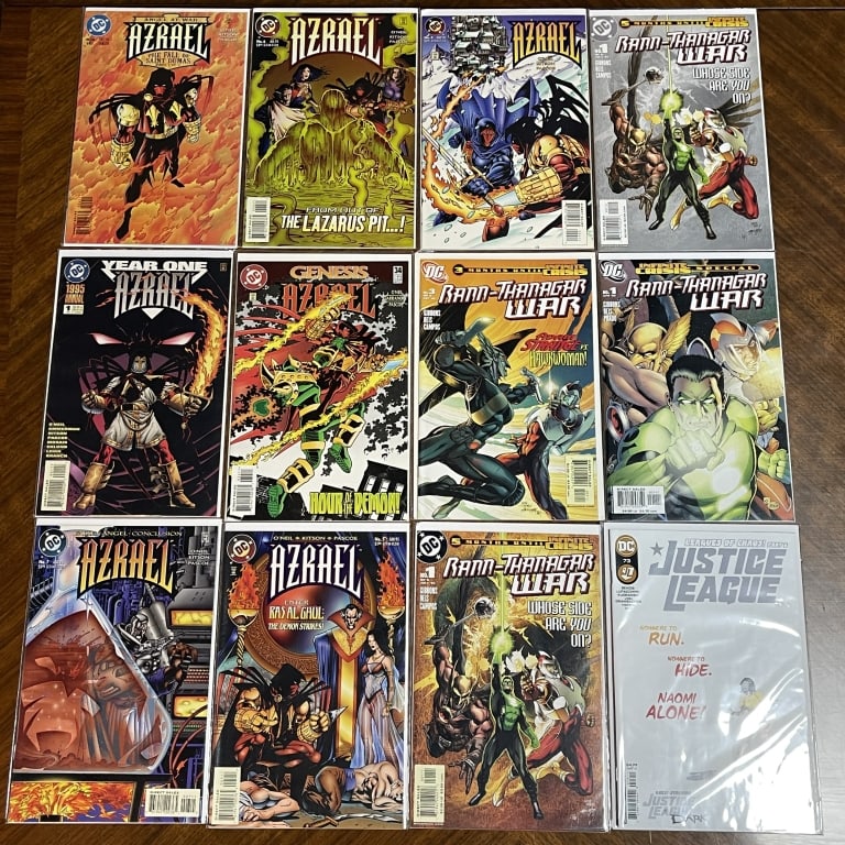 LOT OF 12 AZRAEL & DC COMICS COMIC BOOKS: For ALTERNATE shipping quote or LOCAL PICK-UP DETAILS, please visit dejavuauctionshipping.com LOT OF 12 DC COMICS INCLUDING AZRAEL RANN-THANAGAR WAR Assorted lot of twelve DC Comics featuring several