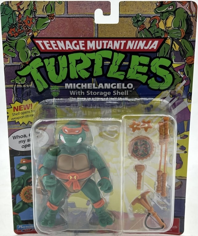VTG TMNT MICHELANGELO ACTION FIGURE IN SHELL MOC: For ALTERNATE shipping quote or LOCAL PICK-UP DETAILS, please visit dejavuauctionshipping.com VINTAGE TMNT MICHELANGELO ACTION FIGURE STORAGE SHELL MOC Vintage Teenage Mutant Ninja Turtles Michelangel