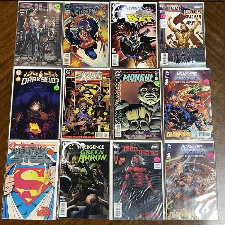 LOT OF 12 DC COMICS SUPERMAN TEEN TITANS: For ALTERNATE shipping quote or LOCAL PICK-UP DETAILS, please visit dejavuauctionshipping.com LOT OF 12 DC COMICS INCLUDING SUPERMAN TEEN TITANS Assorted lot of twelve DC Comics featuring a mix of tit