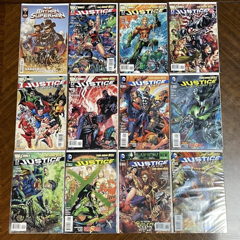 LOT OF 12 DC JUSTICE LEAGUE NEW 52 COMICS: For ALTERNATE shipping quote or LOCAL PICK-UP DETAILS, please visit dejavuauctionshipping.comLOT OF 12 DC JUSTICE LEAGUE NEW 52 RUNAssorted lot of twelve DC Comics from *Justice League (The New 52)*