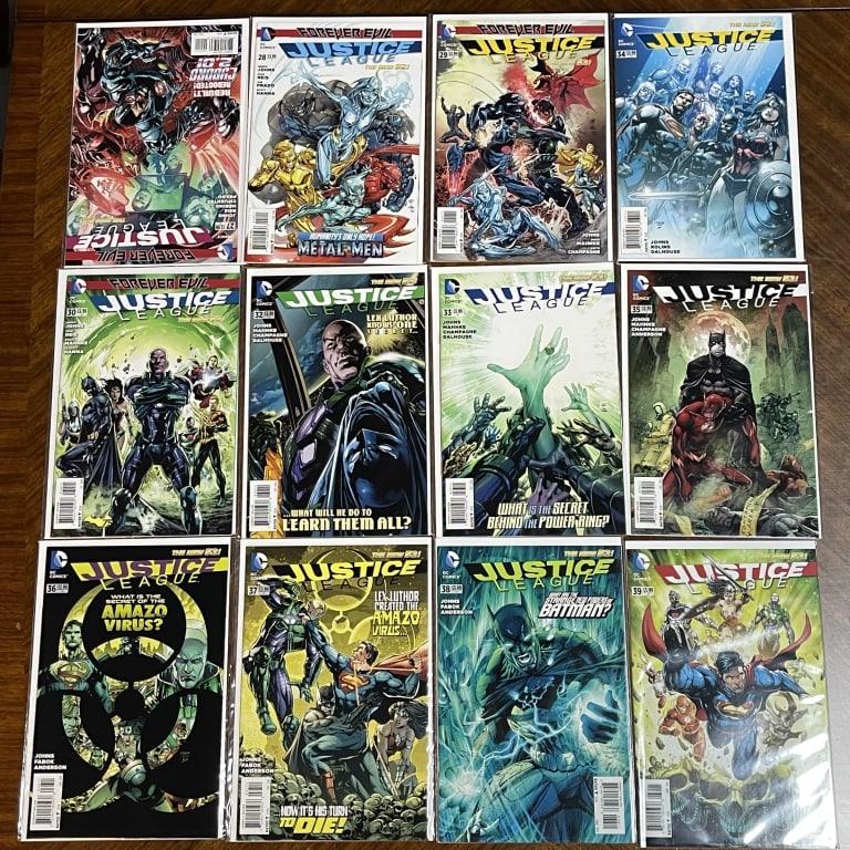 LOT OF 12 DC JUSTICE LEAGUE FOREVER EVIL COMICS: For ALTERNATE shipping quote or LOCAL PICK-UP DETAILS, please visit dejavuauctionshipping.com LOT OF 12 DC JUSTICE LEAGUE FOREVER EVIL STORY ARC Strong collector lot of twelve DC Comics from *Justice